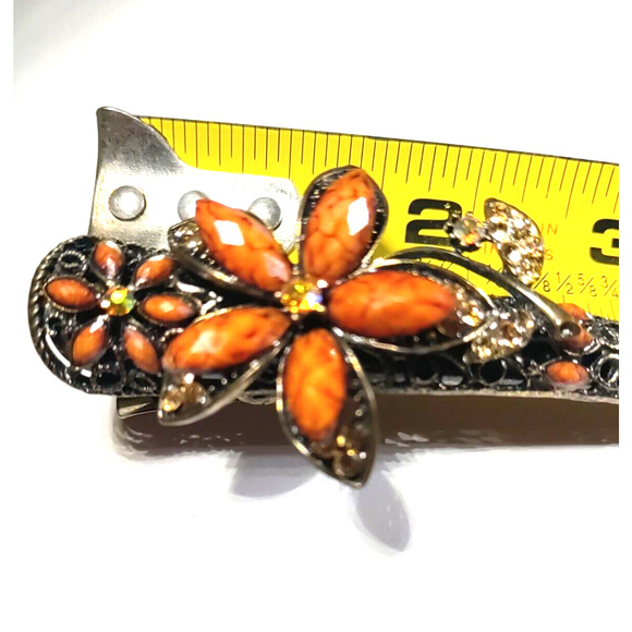 Barrette Hair Clip Large 5" X 11/2" Copper Tone Brown Plastic Beading - Picture 5 of 10